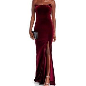 Aqua Burgundy Velvet Velour Evening Gown